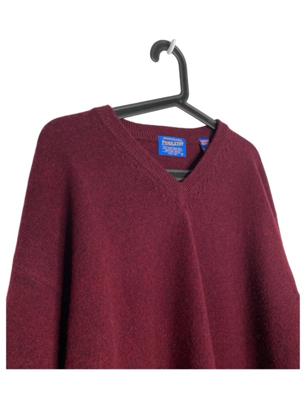 Pendleton Mens Large Sweater Lambswool V-neck Red Wine Maroon Wool Pullover Knit - Picture 4 of 7